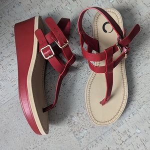 Size 8.5 red strappy sandals, never worn